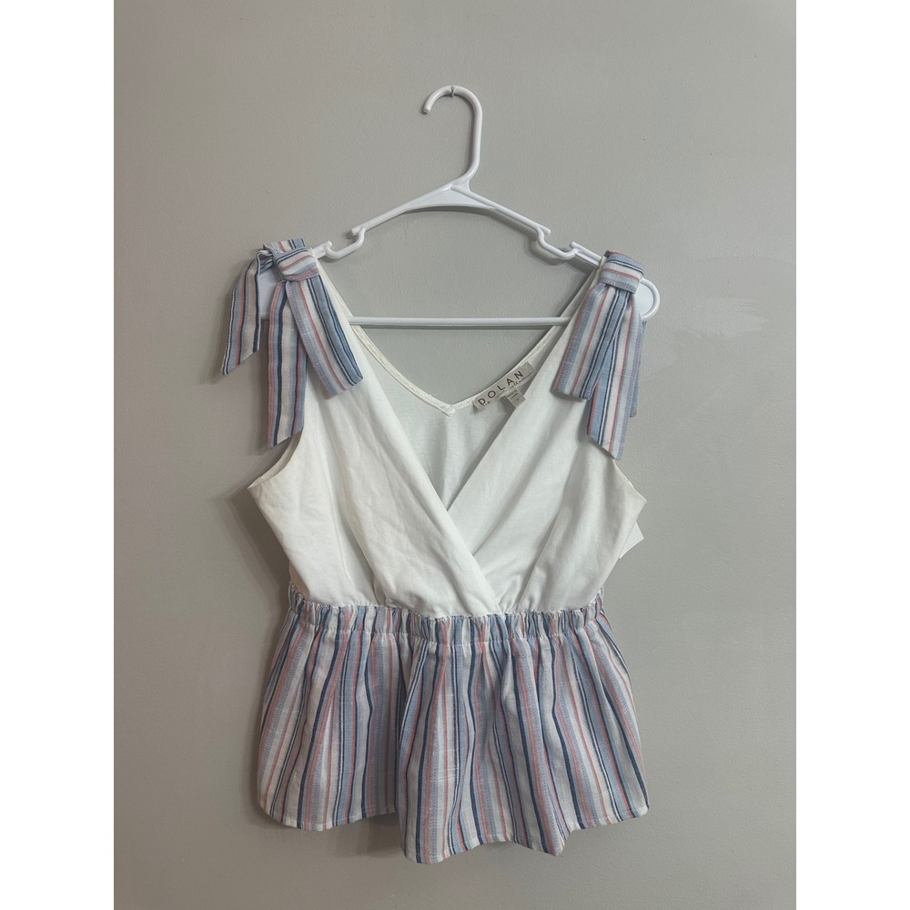 Anthropologie Dolan Tie Shoulder Stripe Peplum Wrap Tank Top S Coastal Boho